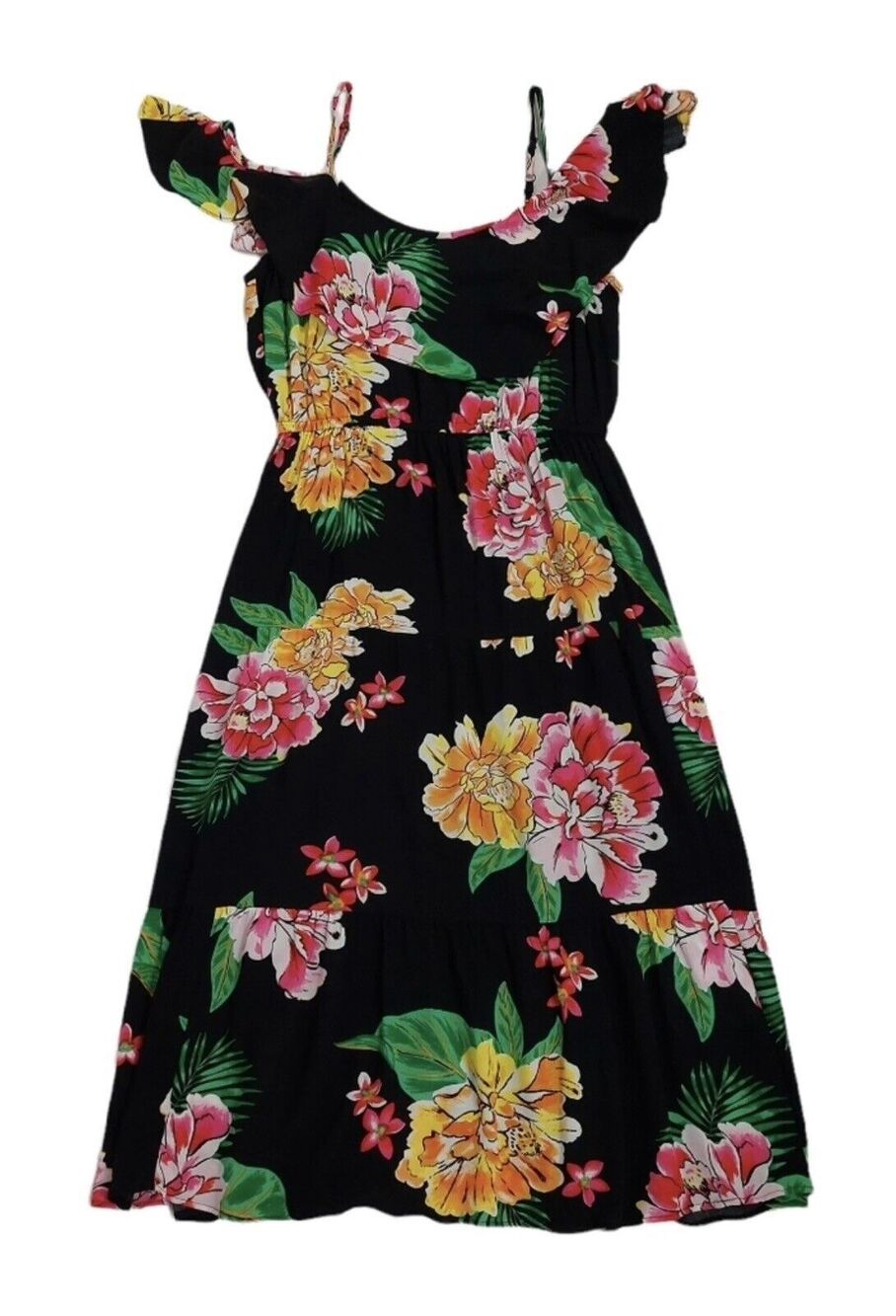 Old Navy Women Size XXL Black Tropical Flowers Print Lined Dress Boho Colorful